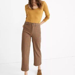 Madewell Slim Emmett Wide-Leg Crop Pants 30 Tan Black Brown Plaid